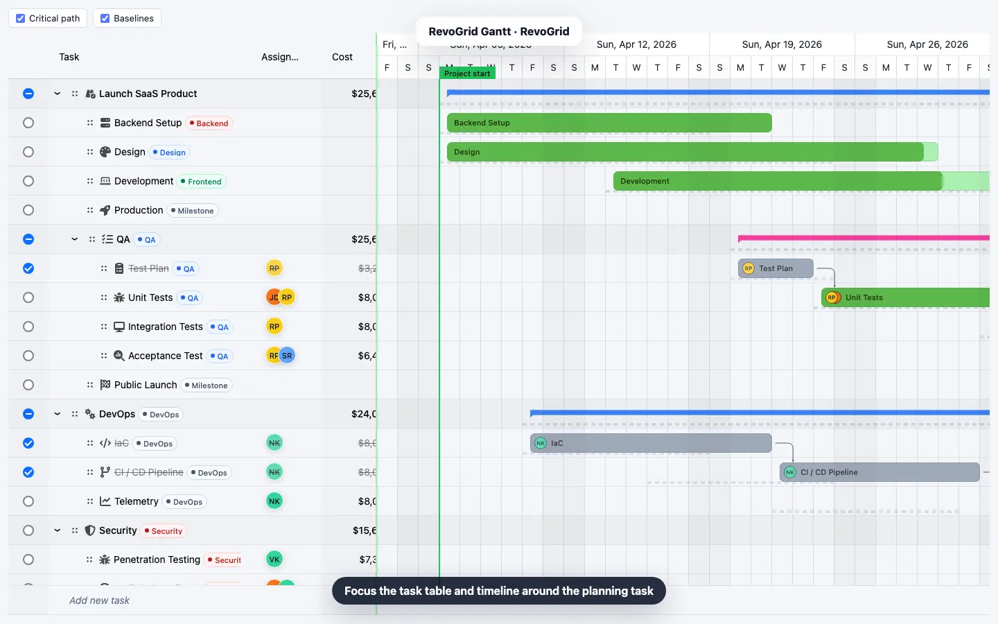 RevoGrid Gantt workflow 3